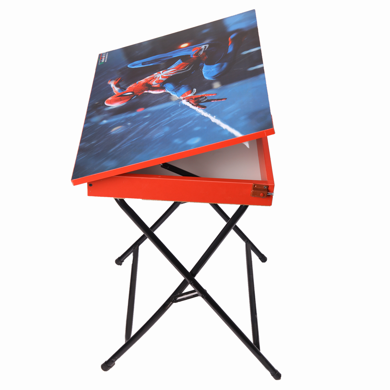 میز تحریر پایه بلند باکسدار طرح مرد عنکبوتی (وایت بردی،تاشو،تنظیم شونده ارتفاع)
