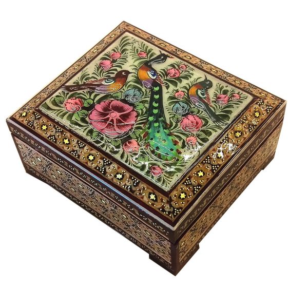 جعبه خاتم لوح هنر طرح گل و پرنده کد 1030