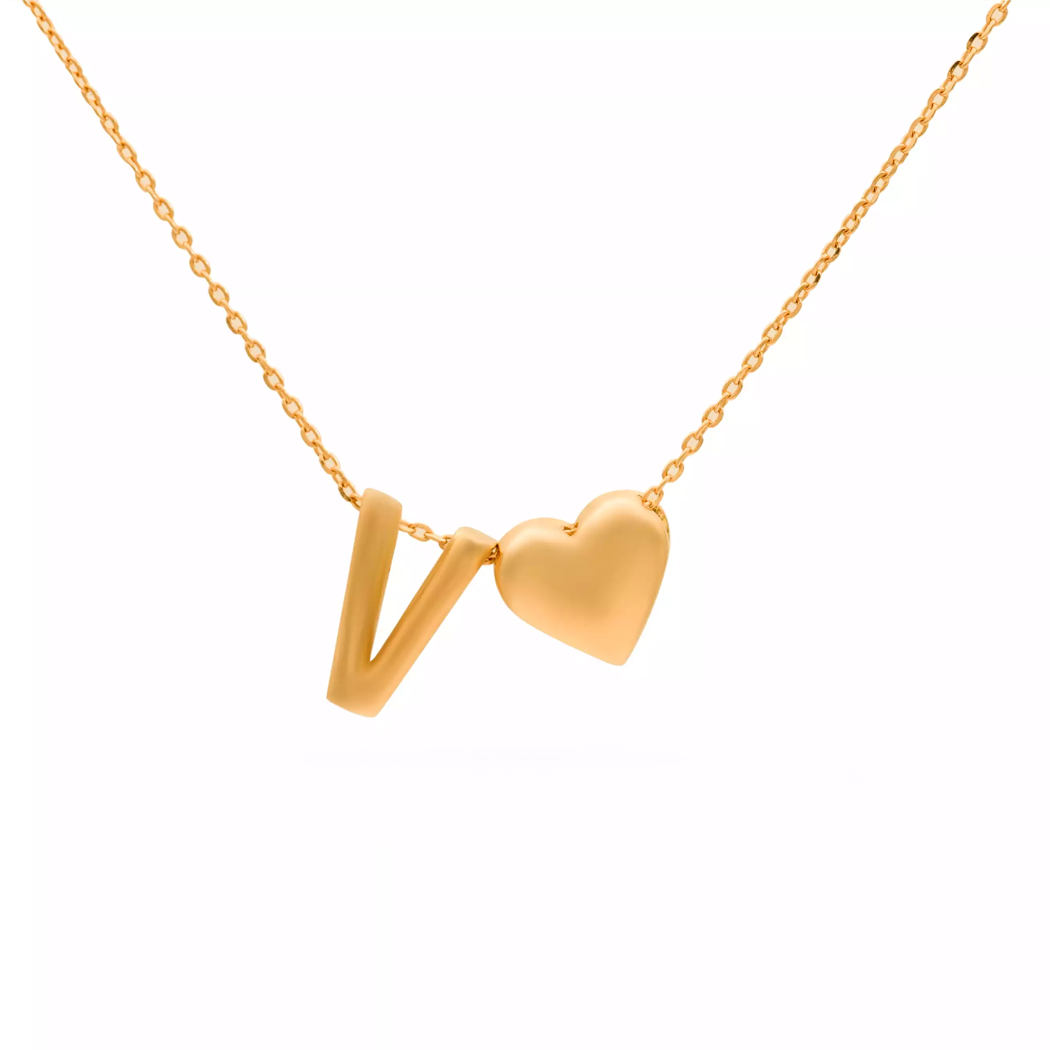 گردنبند طلا 18 عیار زنانه گالری روبی مدل حروف v و قلب