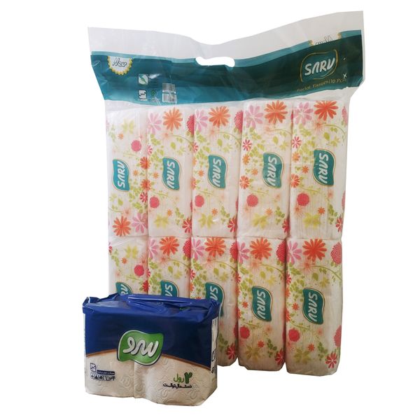 دستمال کاغذی سرو طرح پیچک بسته 10 عددی به همراه 2 رول دستمال توالت