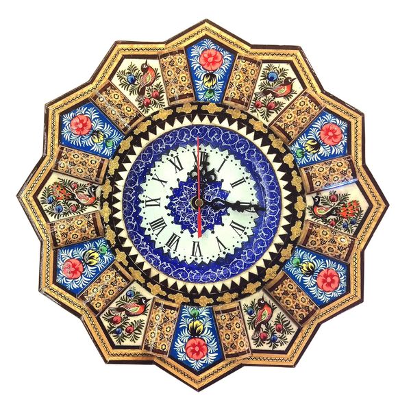 ساعت خورشیدی خاتم لوح هنر طرح گل و پرنده کد 1092