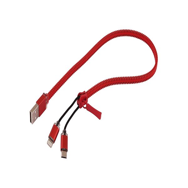 کابل تبدیل USB به microUSB/لایتنینگ مدل دو سر زیپی طول 0.45 متر