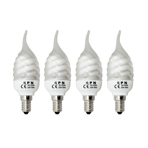لامپ کم مصرف 9 وات اس پی ان مدل C37 پایه E14 بسته 4 عددی