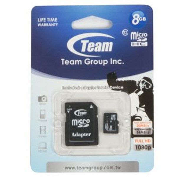 کارت حافظه microSDHC تیم گروپ کلاس 10 سرعت 14MBps به همراه آداپتور SD ظرفیت 8 گیگابایت
