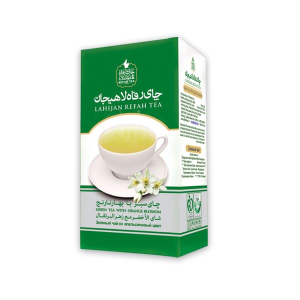 چای سبز رفاه لاهیجان با طعم بهارنارنج مقدار 210 گرم