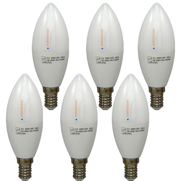 لامپ ال ای دی 7 وات نمانور مدل شمعی پایه E14 بسته 6 عددی