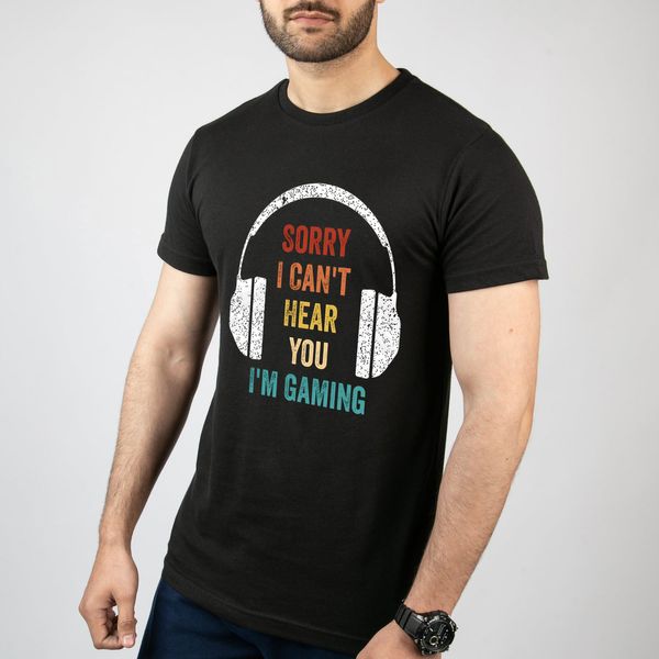تی شرت آستین کوتاه مردانه مدل گیمینگ طرح هدفون کد G-003