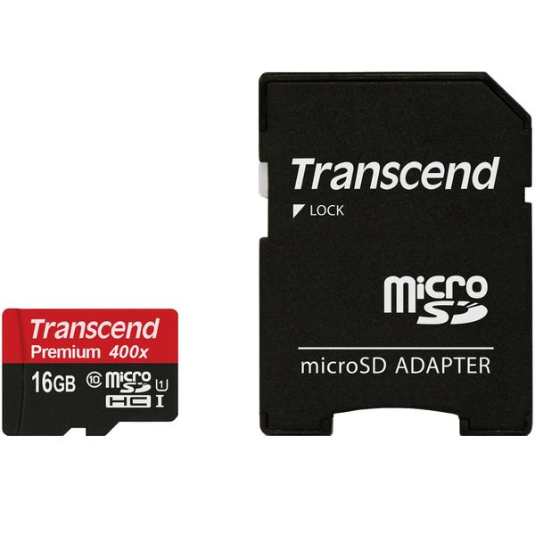 کارت حافظه microSDHC ترنسند مدل Premium کلاس 10 استاندارد UHS-I U1 سرعت 60MBps 400X همراه با آداپتور SD ظرفیت 16 گیگابایت