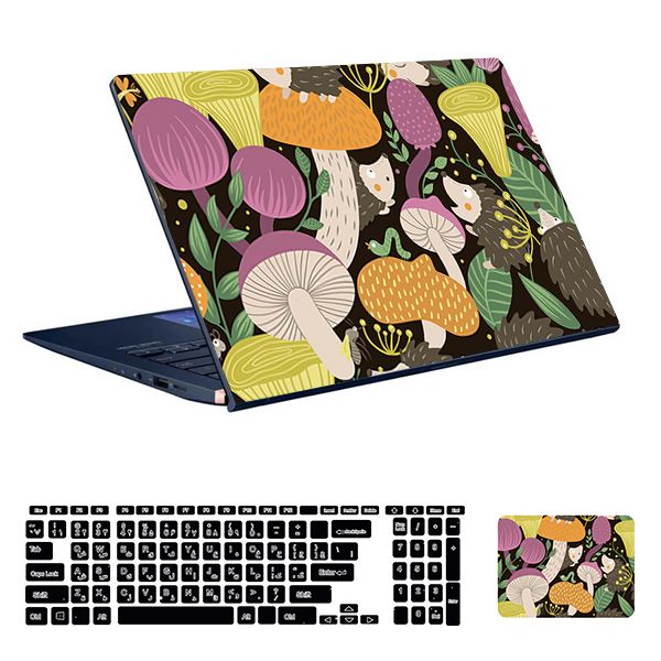 استیکر لپ تاپ توییجین و موییجین طرح قارچ ها کد 01 مناسب برای لپ تاپ 15.6 اینچ به همراه برچسب حروف فارسی کیبورد