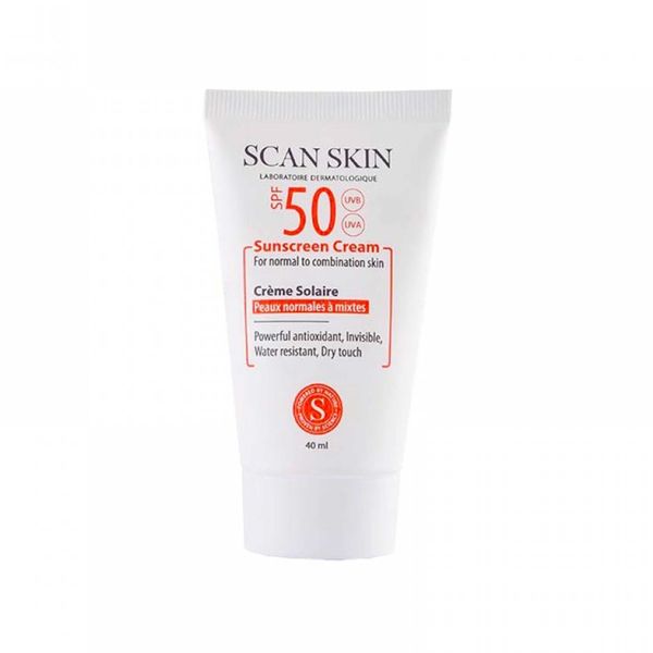کرم ضد آفتاب بی رنگ اسکن اسکین مدل SPF50 مناسب پوست های معمولی و مختلط حجم 40 میلی لیتر