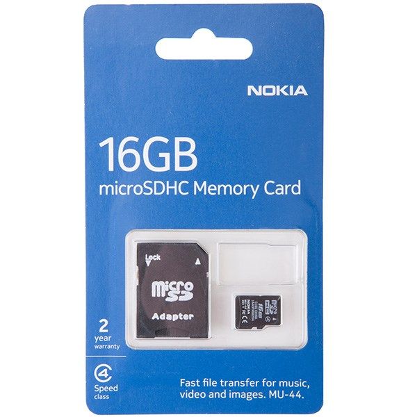 کارت حافظه microSDHC نوکیا مدل MU44 کلاس 4 به همراه آداپتور SD ظرفیت 16 گیگابایت