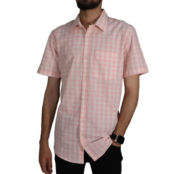 پیراهن آستین کوتاه مردانه مدل چهارخونه کد 6743 رنگ صورتی