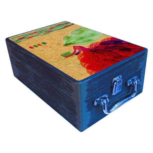  جعبه هدیه مدل چمدان چوبی طرح بهاری کد WS755