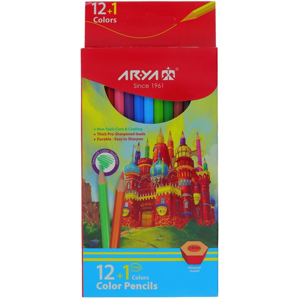  مداد رنگی آریا  1+12 رنگ مدل 3016 طرح قصر