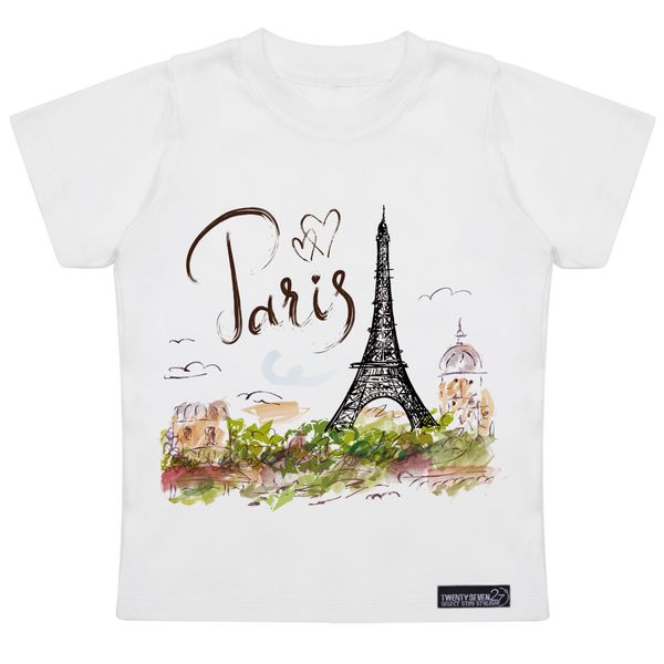 تی شرت آستین کوتاه دخترانه 27 مدل Eiffel Tower Drawing کد MH933