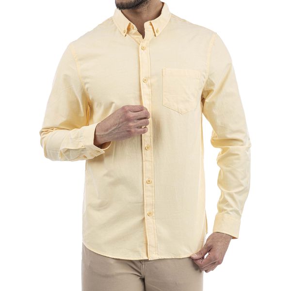 پیراهن آستین بلند مردانه جوتی جینز مدل بیسیک کد 3030123 رنگ زرد