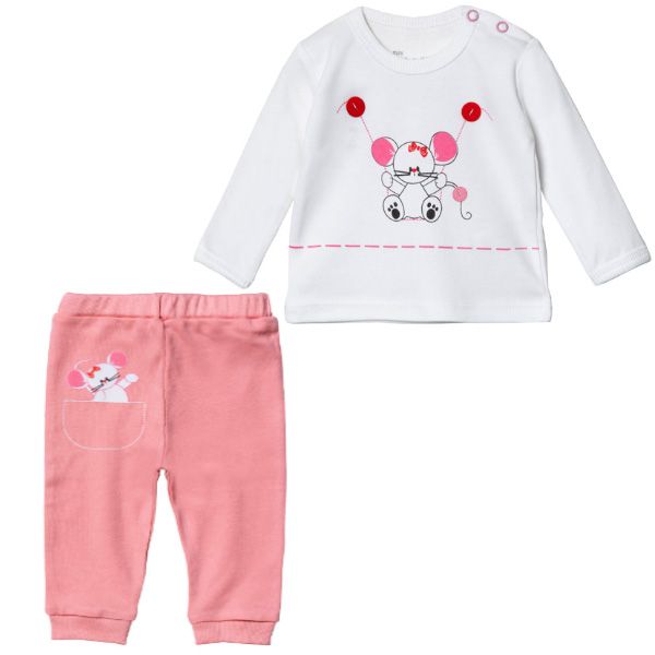 ست تی شرت و شلوار نوزادی دخترانه پولونیکس طرح موش کد 24