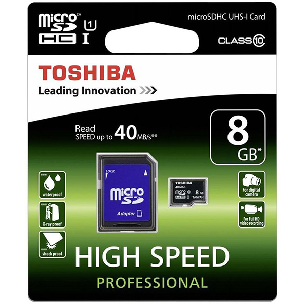 کارت حافظه microSDHC توشیبا مدل High Speed Professional کلاس 10 استاندارد UHS-I U1 سرعت 40MBps همراه با آداپتور SD ظرفیت 8 گیگابایت