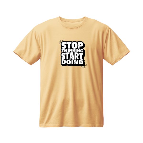 تی شرت آستین کوتاه مردانه مدل جملات انگیزشی طرح START DOING کد 102 رنگ زرد