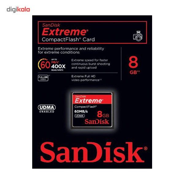 کارت حافظه CompactFlash سن دیسک مدل Extreme سرعت 400X 60MBps ظرفیت 8 گیگابایت