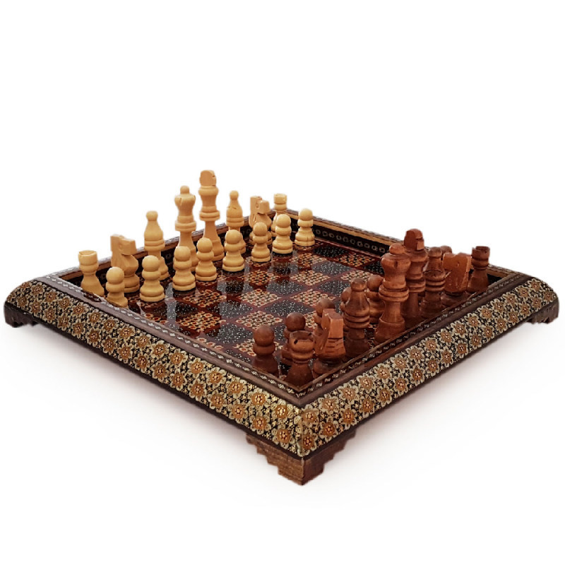 صفحه شطرنج خاتم کاری هنرلوکس مدل شمس به همراه مهره