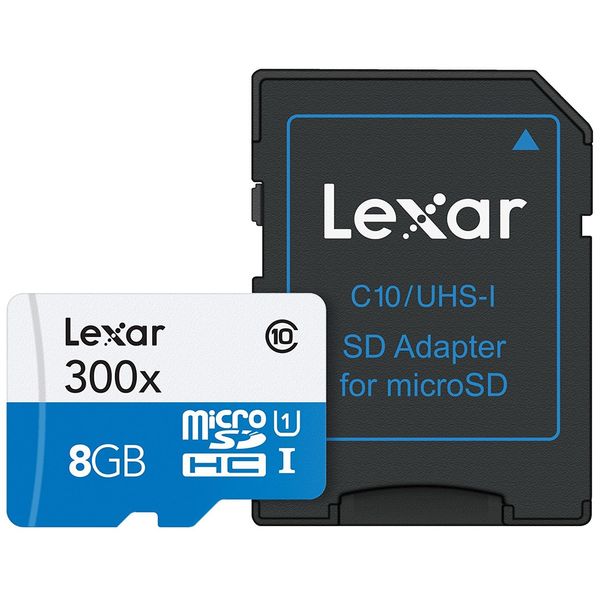کارت حافظه microSDHC لکسار مدل High-Performance کلاس 10 استاندارد UHS-I U1 سرعت 45MBps به همراه آداپتور SD ظرفیت 8 گیگابایت