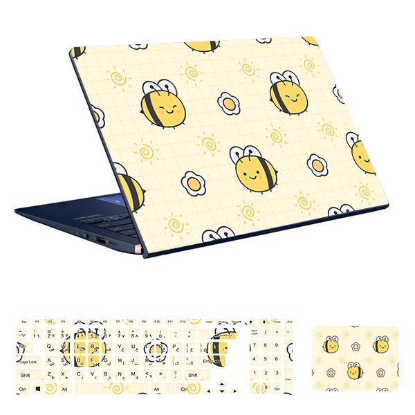 استیکر لپ تاپ توییجین و موییجین طرح زنبورها کد 01 مناسب برای لپ تاپ 15.6 اینچ به همراه برچسب حروف فارسی کیبورد