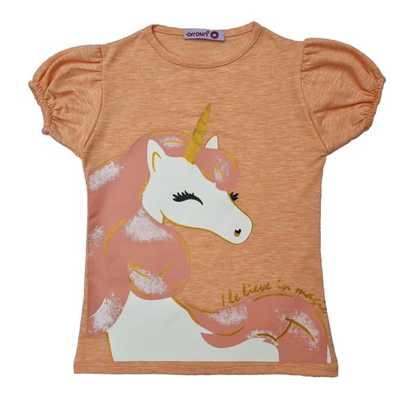 تی شرت دخترانه افراتین مدل اسب شاخ دار رنگ گلبهی
