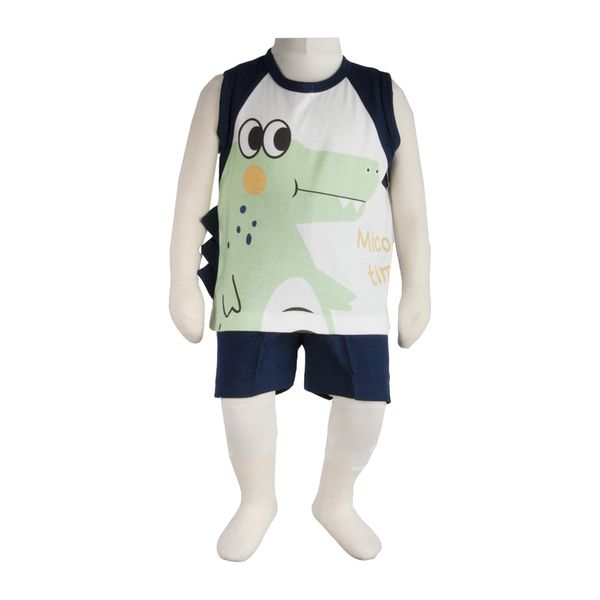 ست تی شرت و شلوارک نوزادی آدمک مدل تمساح کد 230001 رنگ سرمه ای