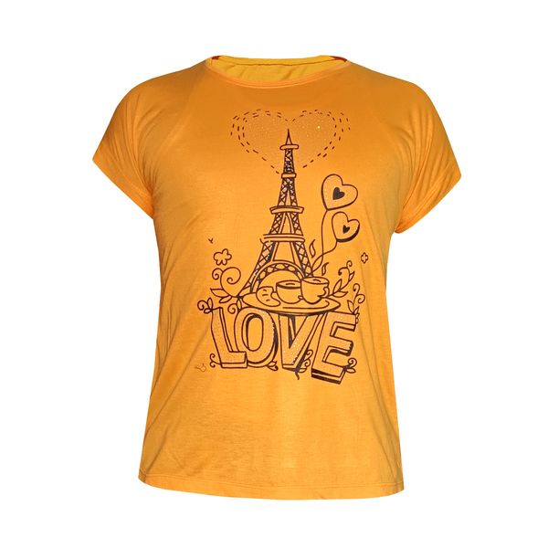 تی شرت آستین کوتاه زنانه مدل ایفل نگین دار کد LOVE-YEL رنگ زرد