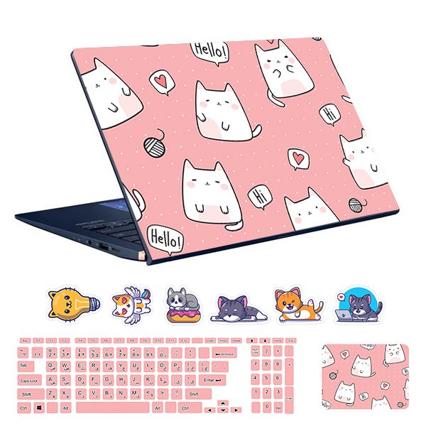 استیکر لپ تاپ توییجین و موییجین طرح گربه ها کد 08 مناسب برای لپ تاپ 15.6 اینچ به همراه برچسب حروف فارسی کیبورد