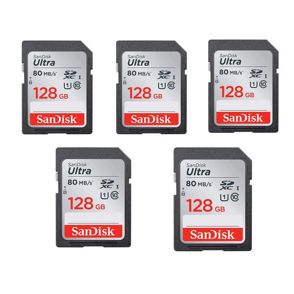 کارت حافظه SDXC سن دیسک مدل Ultra کلاس 10 استاندارد UHS-I U1 سرعت 533X 80MBps ظرفیت 128 گیگابایت  بسته 5عددی