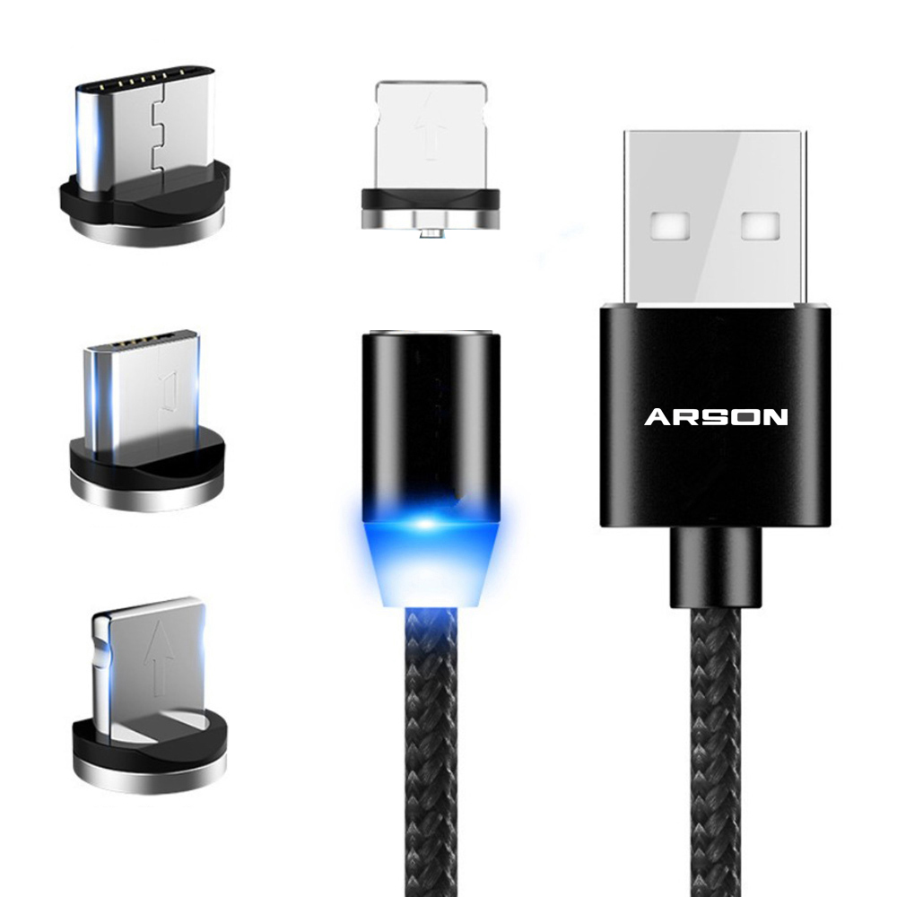 کابل تبدیل USB به microUSB/ لایتنینگ /USB-C آرسون مدل AN-M33 طول 1 متر