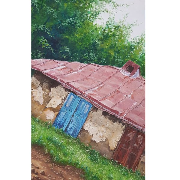 تابلو نقاشی رنگ روغن طرح خانه روستایی کد 3378579