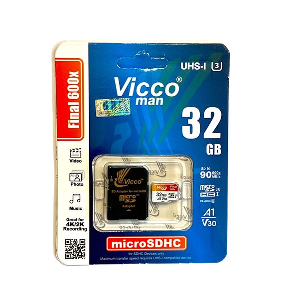 کارت حافظه microSDHC ویکومن مدل A1 V30 600X کلاس 10 استاندارد UHS-I U3 سرعت 90MBps ظرفیت 32 گیگابایت به همراه آداپتور SD