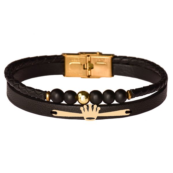  دستبند طلا 18 عیار مردانه کرابو طرح تاج مدل Kr102274