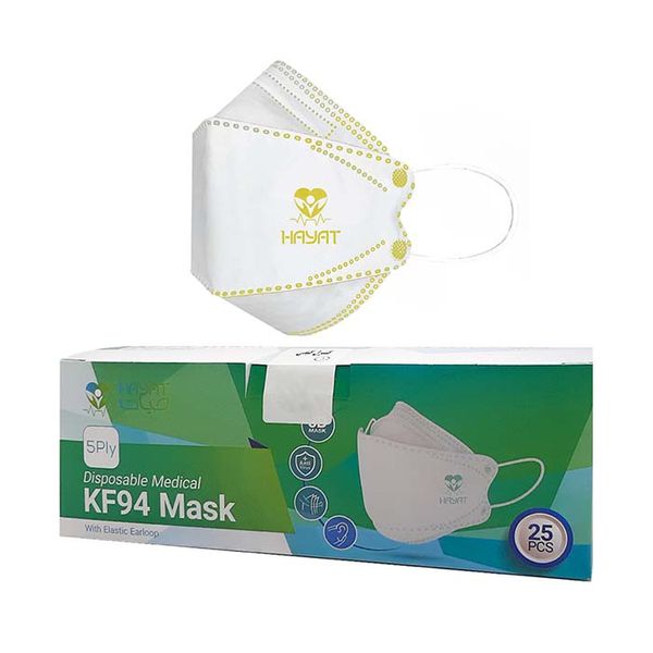 ماسک تنفسی حیات پوشش پاک مدل پنج لایه سه بعدی بسته 25 عددی