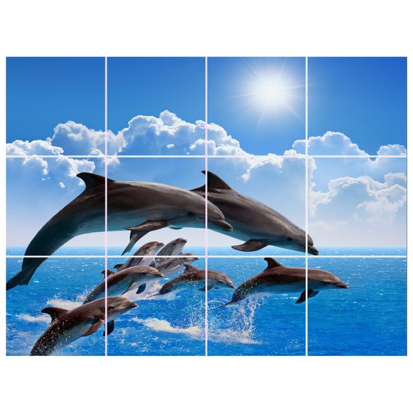 تایل سقفی آسمان مجازی طرح دلفین ها کد S 1216 سایز 60x60 مجموعه 12عددی