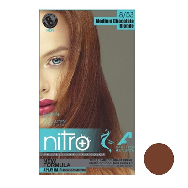 کیت رنگ مو و ابرو نیتروپلاس شماره 8.53 حجم 100 میلی لیتر رنگ بلوند شکلاتی متوسط