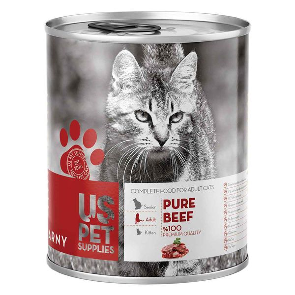 کنسرو غذای گربه یو اس پت مدل Pure beef مقدار 400 گرم