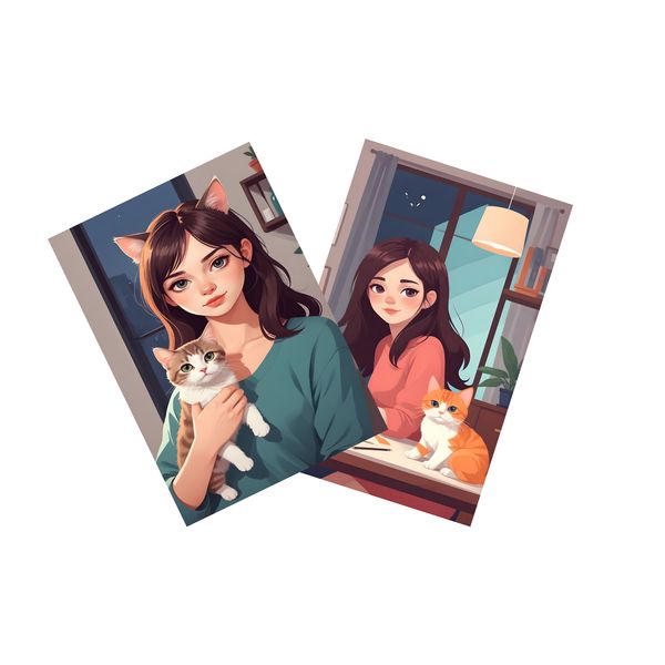 استیکر لپ تاپ طرح دختر و گربه  مجموعه 2 عددی