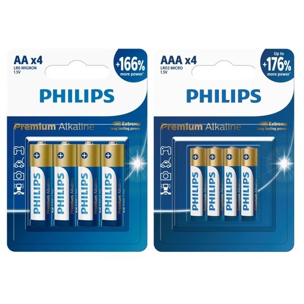 باتری قلمی و نیم قلمی فیلیپس مدل Premium Alkaline بسته هشت عددی