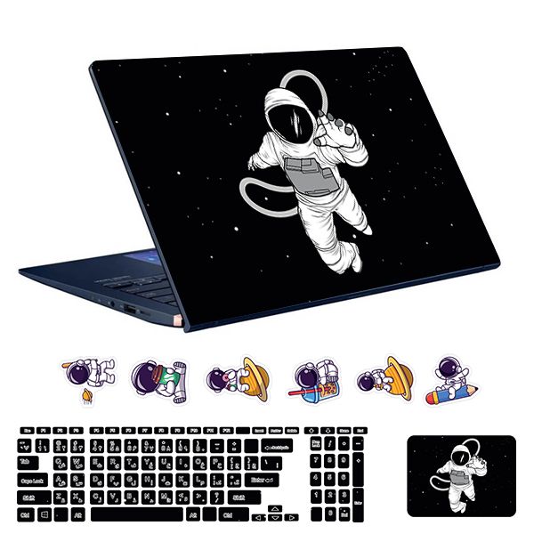استیکر لپ تاپ توییجین و موییجین طرح astronaut کد 26 مناسب برای لپ تاپ 15.6 اینچ به همراه برچسب حروف فارسی کیبورد