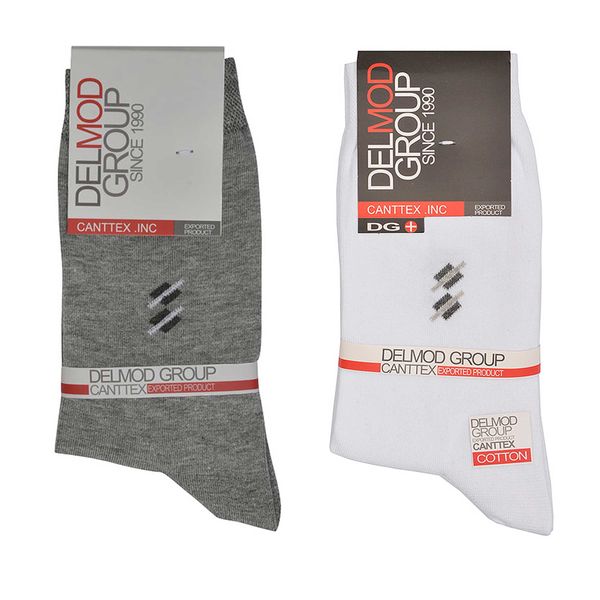 جوراب ساق بلند مردانه دل مد گروپ مدل 249027815 بسته دو عددی نخ پنبه  رنگ خاکستری