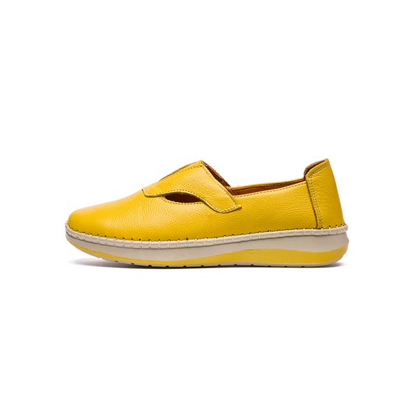 کفش روزمره زنانه مدل ترکان تمام چرم رنگ زرد