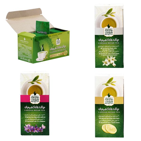 چای سبز کیسه ای با طعم مختلف رفاه لاهیجان -40 گرم مجموعه 4 عددی