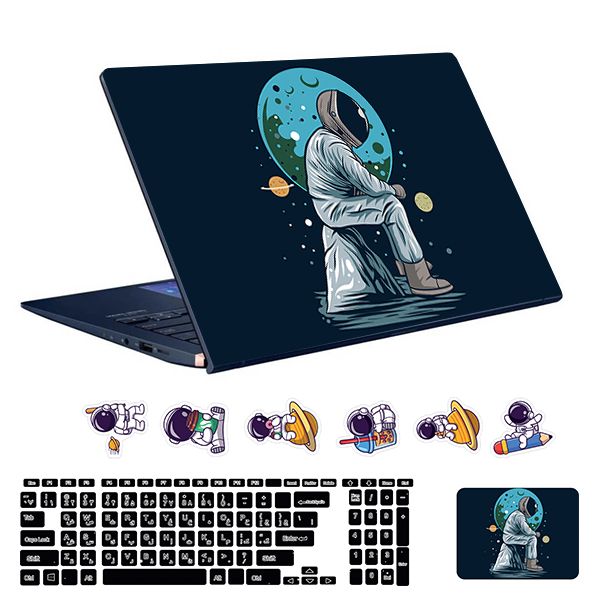 استیکر لپ تاپ توییجین و موییجین طرح astronaut کد 31 مناسب برای لپ تاپ 15.6 اینچ به همراه برچسب حروف فارسی کیبورد