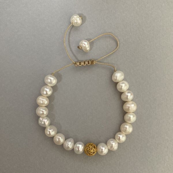 دستبند طلا 18 عیار دخترانه الماسین آذر مدل مروارید کد Goy06