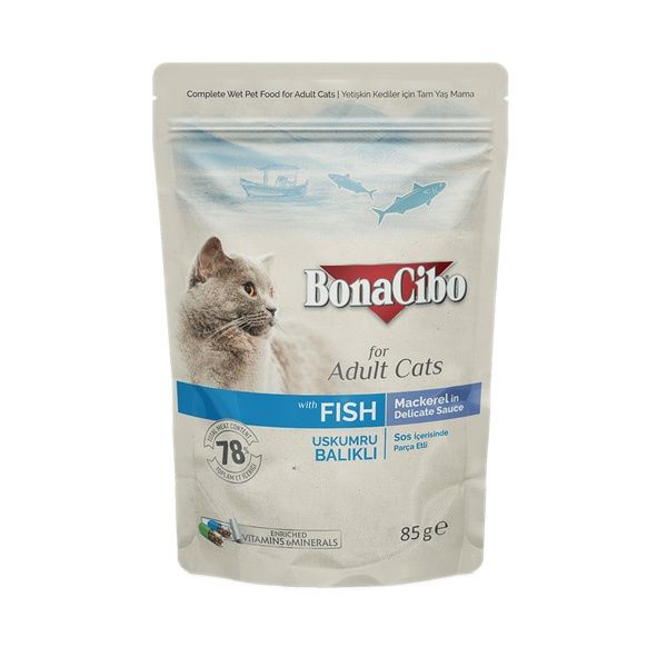 غذای پوچ گربه بوناسیبو مدل Fish وزن 85 گرم