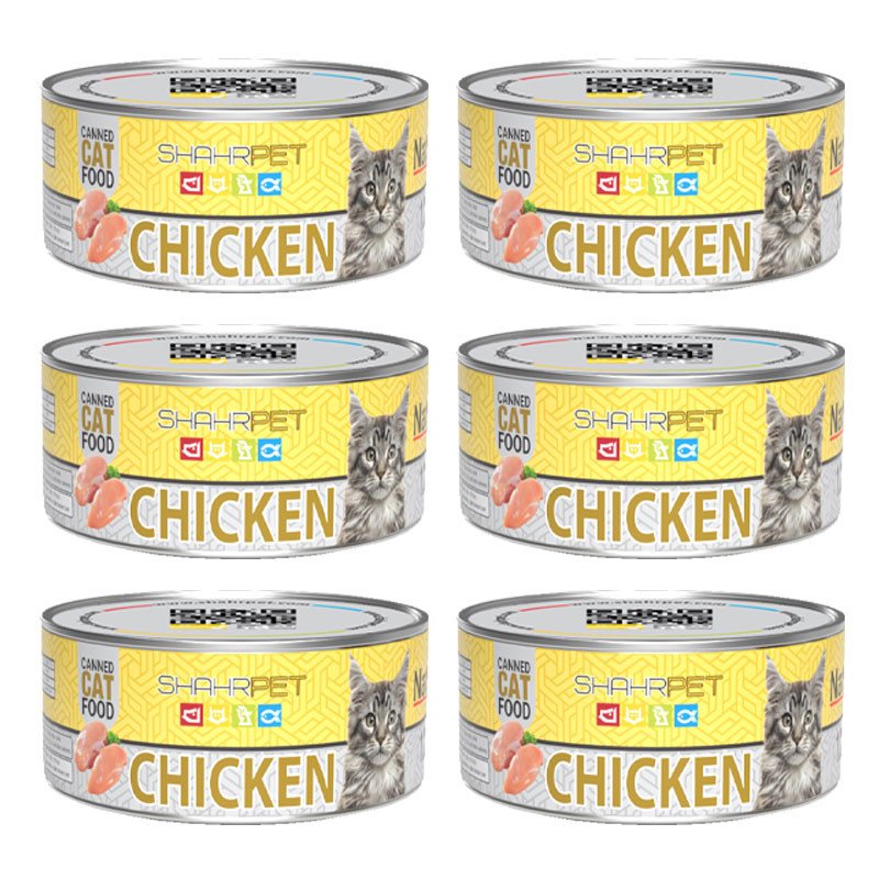 کنسرو نچرال گربه شهرپت مدل Chicken وزن 120 گرم بسته 6 عددی